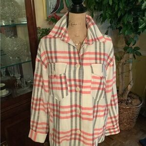 Cream Pink Long Sleeve Button Down Shirt with Notched Collar